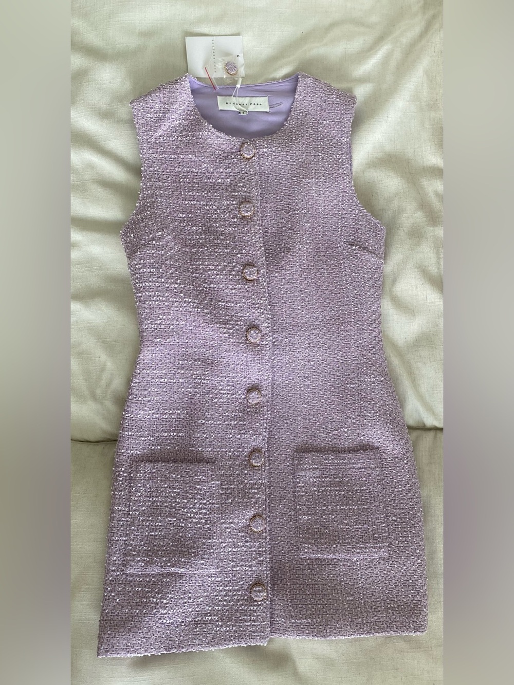 Sleeveless Lavender Tweed Button-Front Dress
